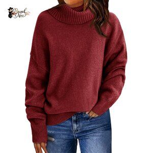 Soft Knit Turtleneck Pullover Sweater Long Sleeve Loose Fit